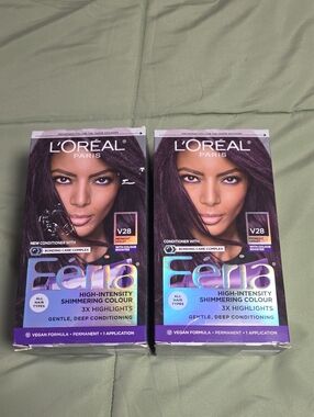 L'Oreal Paris Feria Shimmering Permanent Hair Color, V28 Midnight Violet, 2 Kits